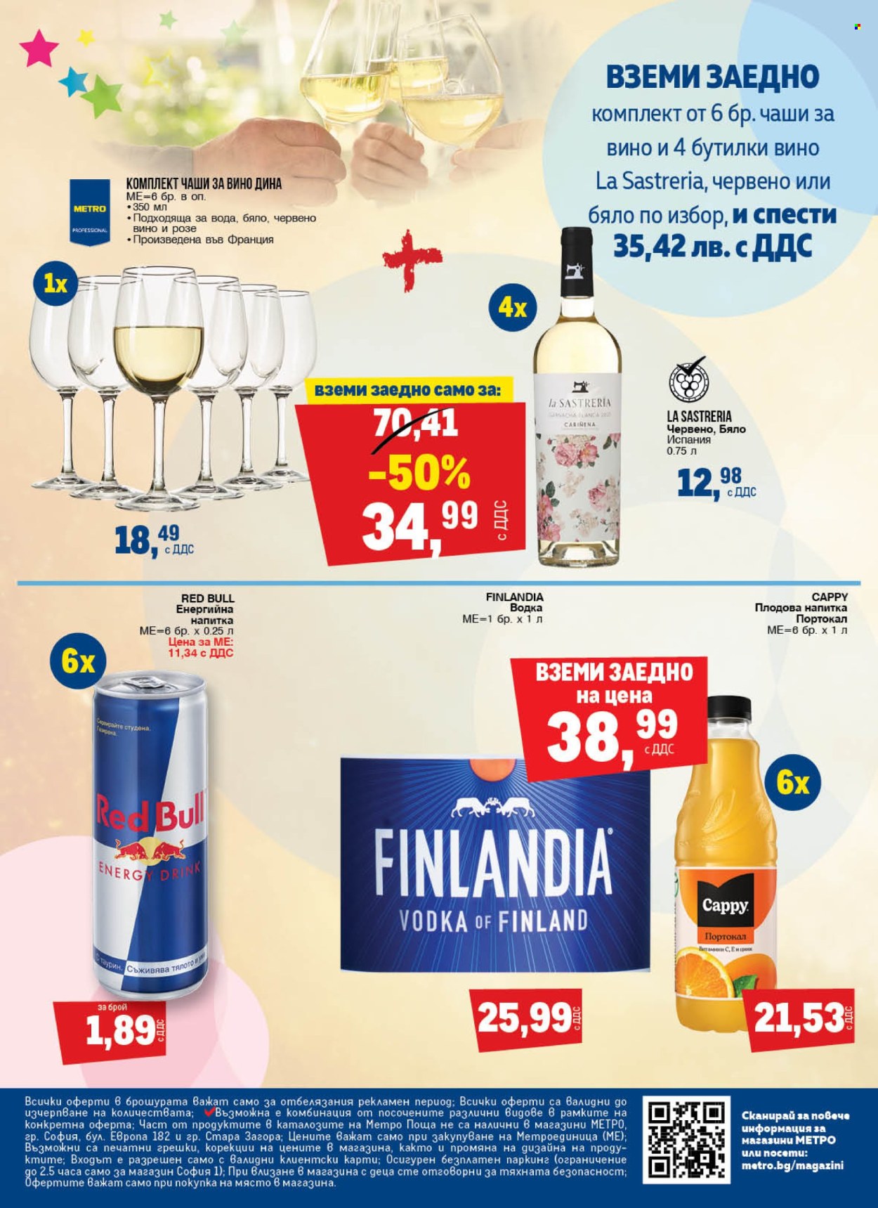 thumbnail - Брошура на МЕТРО - 25.04.2024 - 31.05.2024 - Продавани продукти - енергийна напитка, Red Bull, плодова напитка, червено вино, водка, Finlandia, чаша. Страница 12.