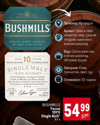 BUSHMILLS Уиски 10YO Single Malt