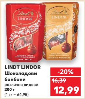 Lindt Lindor Шоколадови бонбони