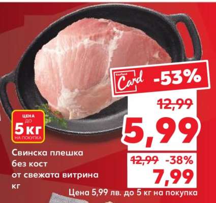 Свинска плешка без кост от свежата витрина кг