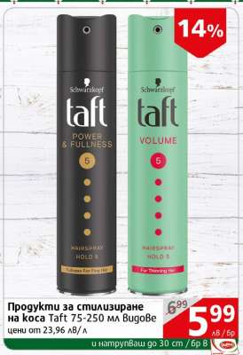 Продукти за стилизиране на коса Taft 75-250 мл