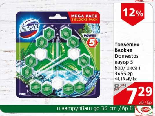 Тоалетно блокче Domestos пауър 5 бор/океан