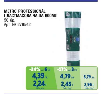METRO PROFESSIONAL ПЛАСТМАСОВА ЧАША 600МЛ