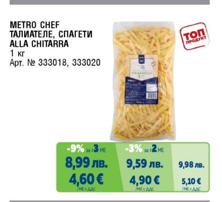 METRO CHEF ТАЛИАТЕЛЕ, СПАГЕТИ ALLA CHITARRA