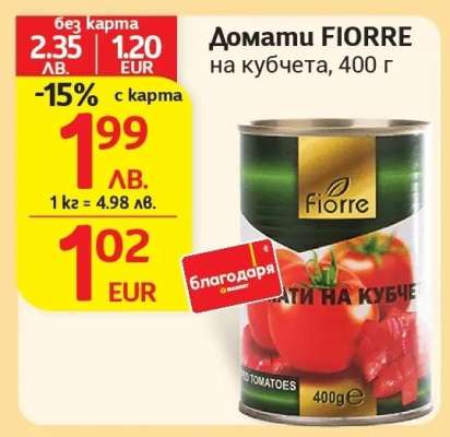 Домати FIORRE на кубчета, 400 г