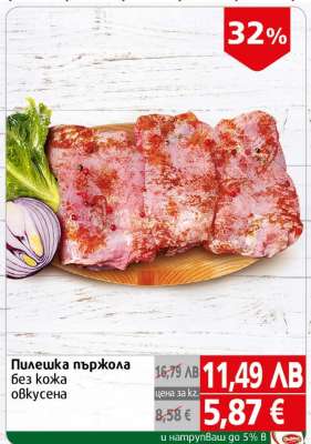 Пилешка пържола без кожа овкусена