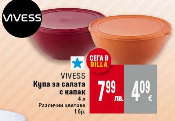VIVESS Купа за салата с капак