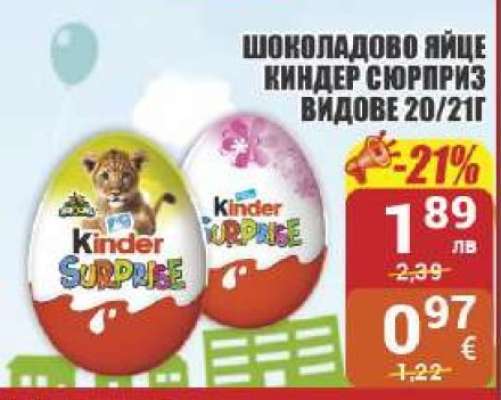 Шоколадово яйце Киндер Сюрприз видове 20/21г