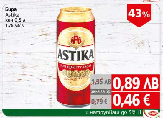Бира Astika кен 0,5 л
