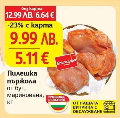 Пилешка пържола от бут, маринована, кг