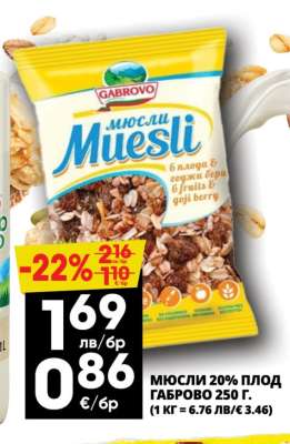 Мюсли 20% плод Габрово 250 г