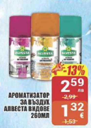 АРОМАТИЗАТОР ЗА ВЪЗДУХ АЛВЕСТА ВИДОВЕ 260МЛ