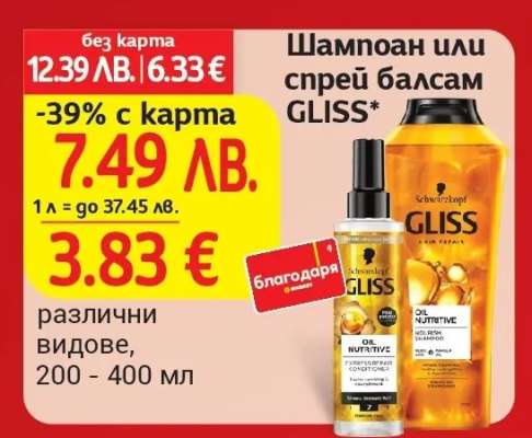 Шампоан или спрей балсам GLISS