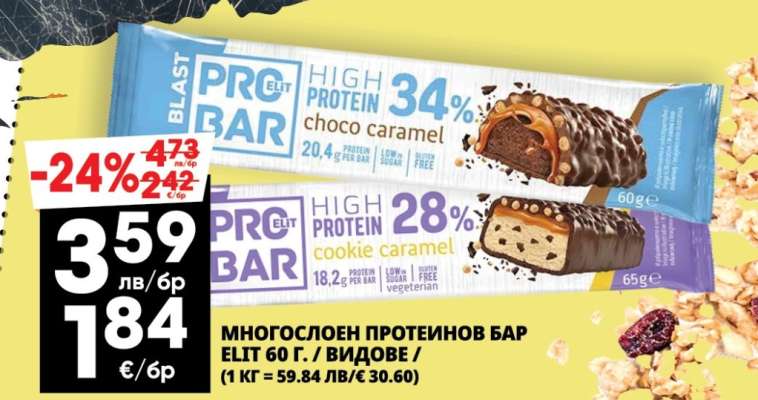 МНОГОСЛОЕН ПРОТЕИНОВ БАР ELIT 60 Г.