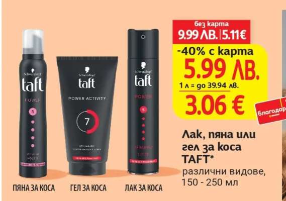 Лак, пяна или гел за коса TAFT