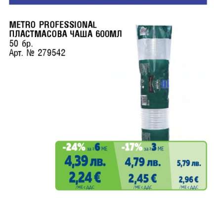 METRO PROFESSIONAL ПЛАСТМАСОВА ЧАША 600МЛ