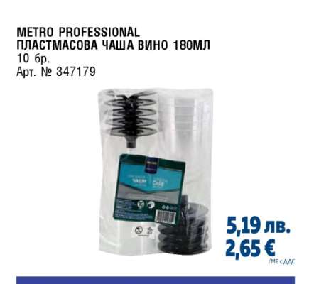 METRO PROFESSIONAL ПЛАСТМАСОВА ЧАША ВИНО 180МЛ
