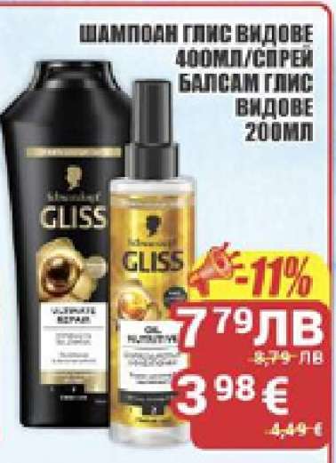 Шампоан Глис видове 400мл/Спрей балсам Глис видове 200мл