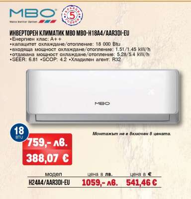 Инверторен климатик MBO MBO-H18A4/AAR3DI-EU