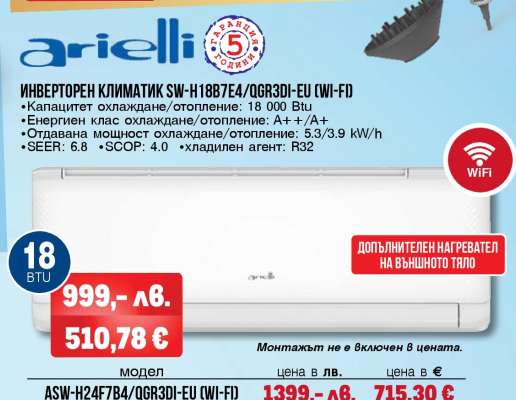 Инверторен климатик SW-H18B7E4/QGR3DI-EU (WI-FI)