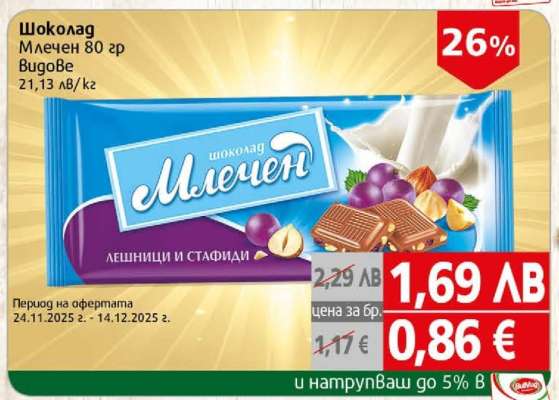 Шоколад млечен 80 гр