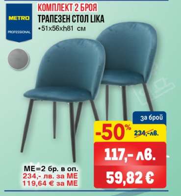 КОМПЛЕКТ 2 БРОЯ ТРАПЕЗЕН СТОЛ LIKA