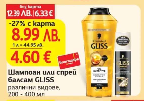 Шампоан или спрей балсам GLISS