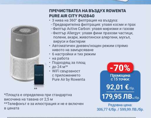 Пречиствател на въздух Rowenta Pure Air City PU2840
