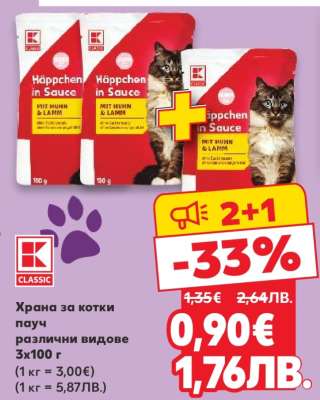 Храна за котки пауч различни видове