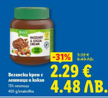 Вегански крем с лешници и какао