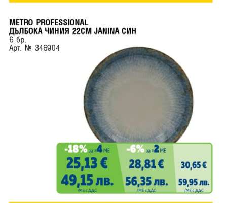 METRO PROFESSIONAL ДЪЛБОКА ЧИНИЯ 22CM JANINA СИН