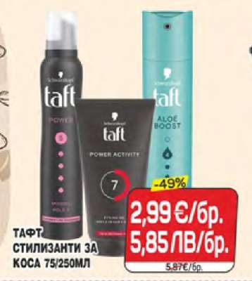 ТАФТ СТИЛИЗАНТИ ЗА КОСА 75/250МЛ