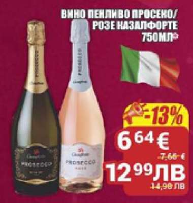 Вино пенливо Просеко/Розе Назлафорте 750мл