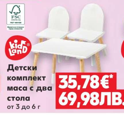 Детски комплект маса с два стола