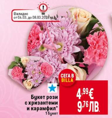 Букет рози с хризантеми и карамфил