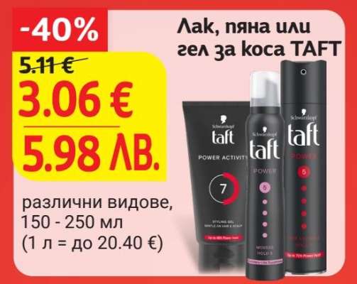 Лак, пяна или гел за коса TAFT
