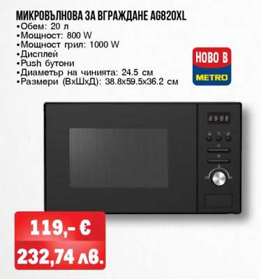 МИКРОВЪЛНОВА ЗА ВГРАЖДАНЕ AG820XL