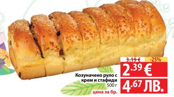 Козуначено руло с крем и стафиди