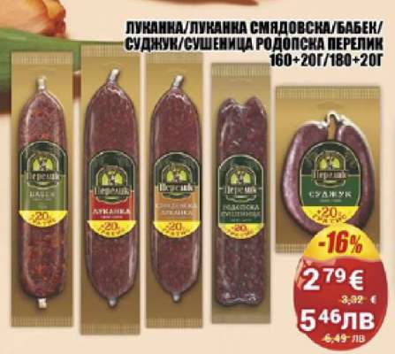 Луканка/Луканка Смядовска/Бабек/Суджук/Сушеница Родопска Перелик