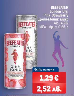 BEEFEATER London Dry, Pink Strawberry Джин&Тоник микс