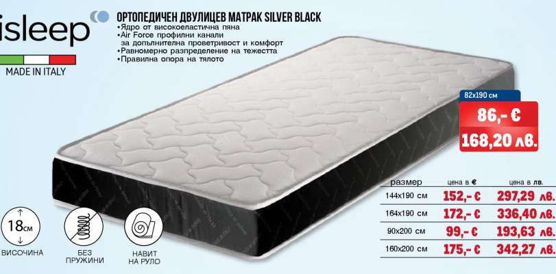 Ортопедичен двулицев матрак Silver Black