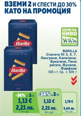 BARILLA Спагети №3, 5, 7, Лингвини, Капелини, Букатини, Пене ригате, Фусили, Фарфале