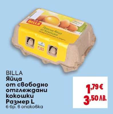 BILLA Яйца от свободно отглеждани кокошки Размер L