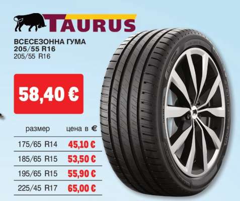 TAURUS ВСЕСЕЗОННА ГУМА 205/55 R16