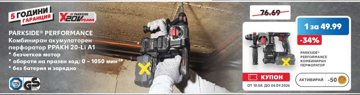 PARKSIDE® PERFORMANCE Комбиниран акумулаторен перфоратор PPAKH 20-Li A1