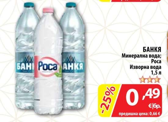 БАНКЯ Минерална вода; РОСА Изворна вода