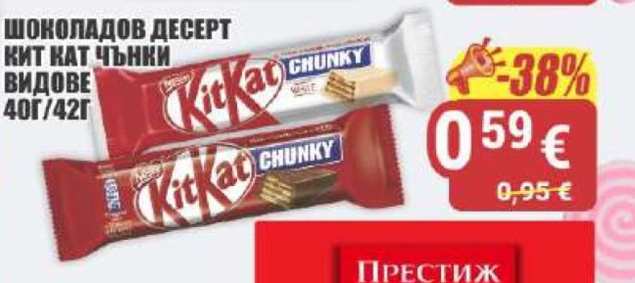 Шоколадов десерт Kit Kat Чънки видове